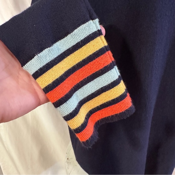 Isela Womens Sweater Size XL V Neck Striped Cuffs Dark Blue - Picture 5 of 11